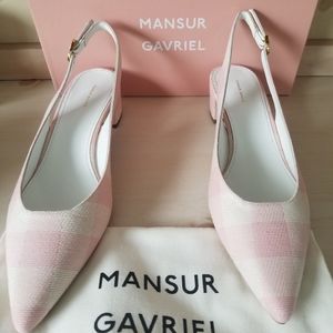 Mansur Gabriel Slingback Pink Plaid Heels